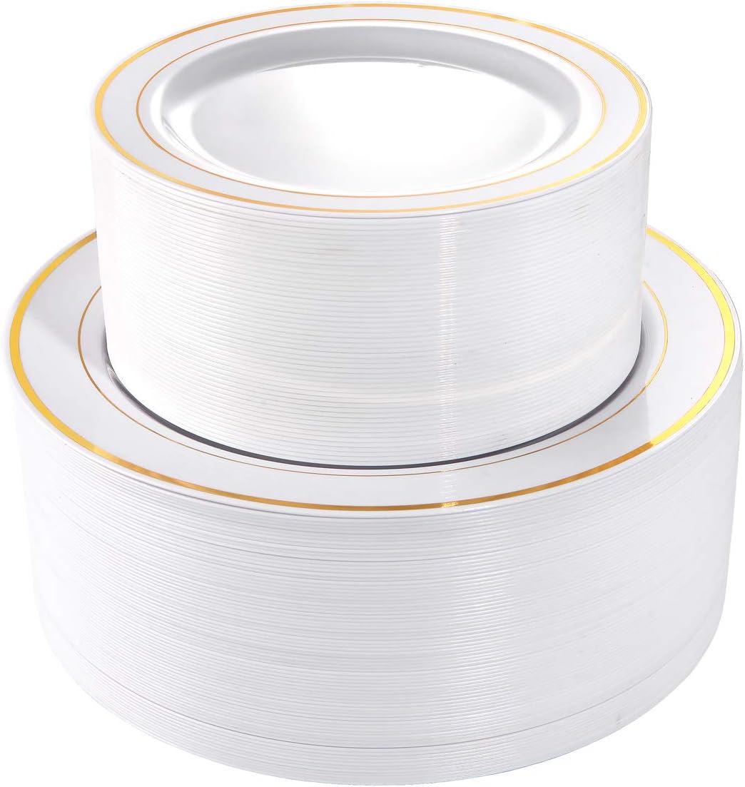 I00000 102 Pcs Gold Plastic Plates, Premium Disposable Gold Plates