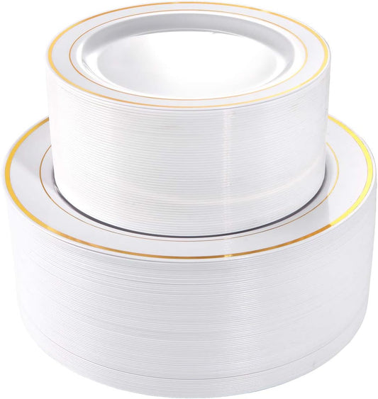 I00000 102 Pcs Gold Plastic Plates, Premium Disposable Gold Plates