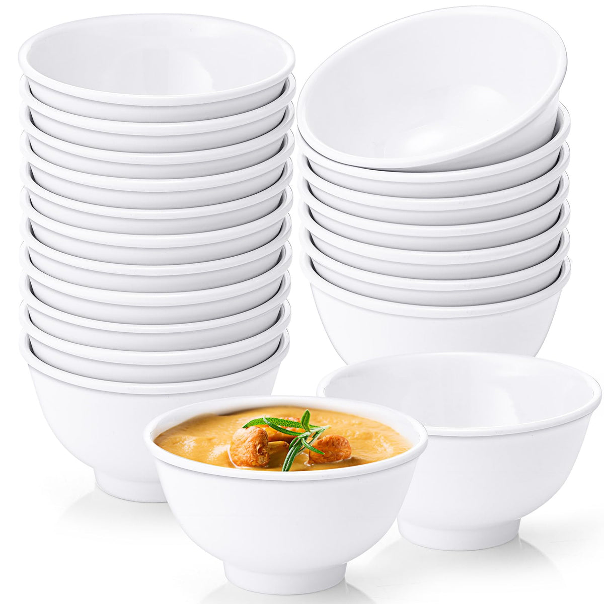 Tioncy 20 Pack 10 oz Melamine Bowls Black Round for Dessert Soup Cereal