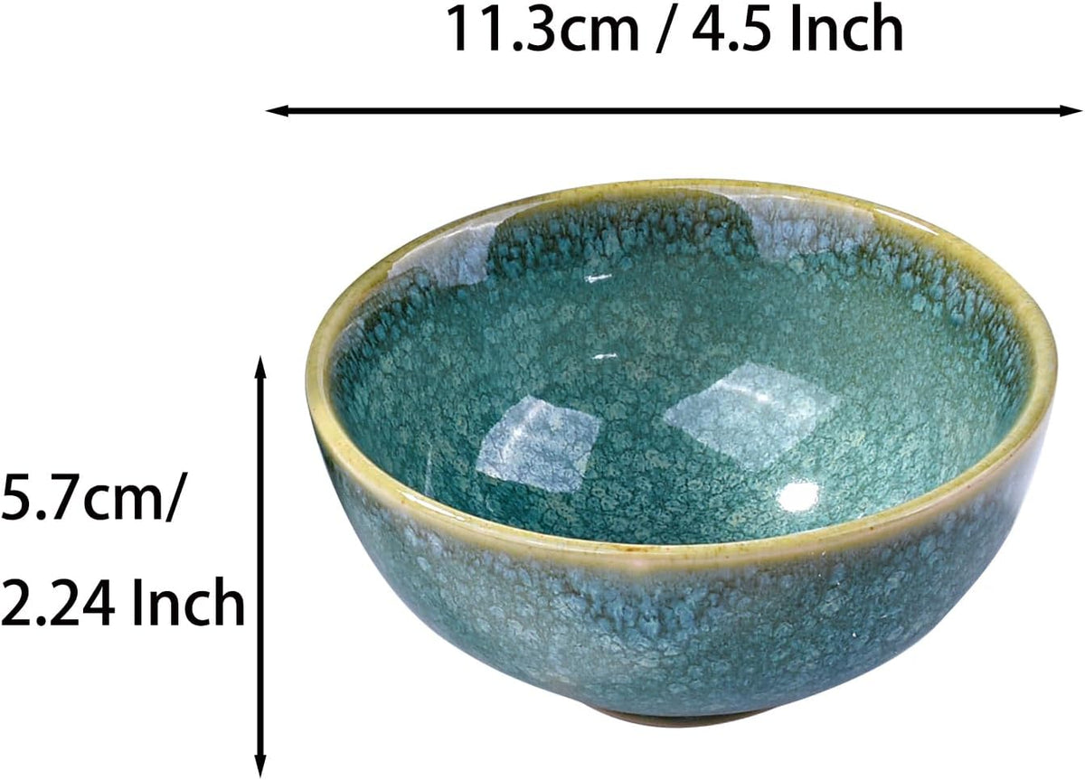 Porcelain Rice Bowl Set of 4, 4.5'' Green Reactive Glaze Sushi Bowls