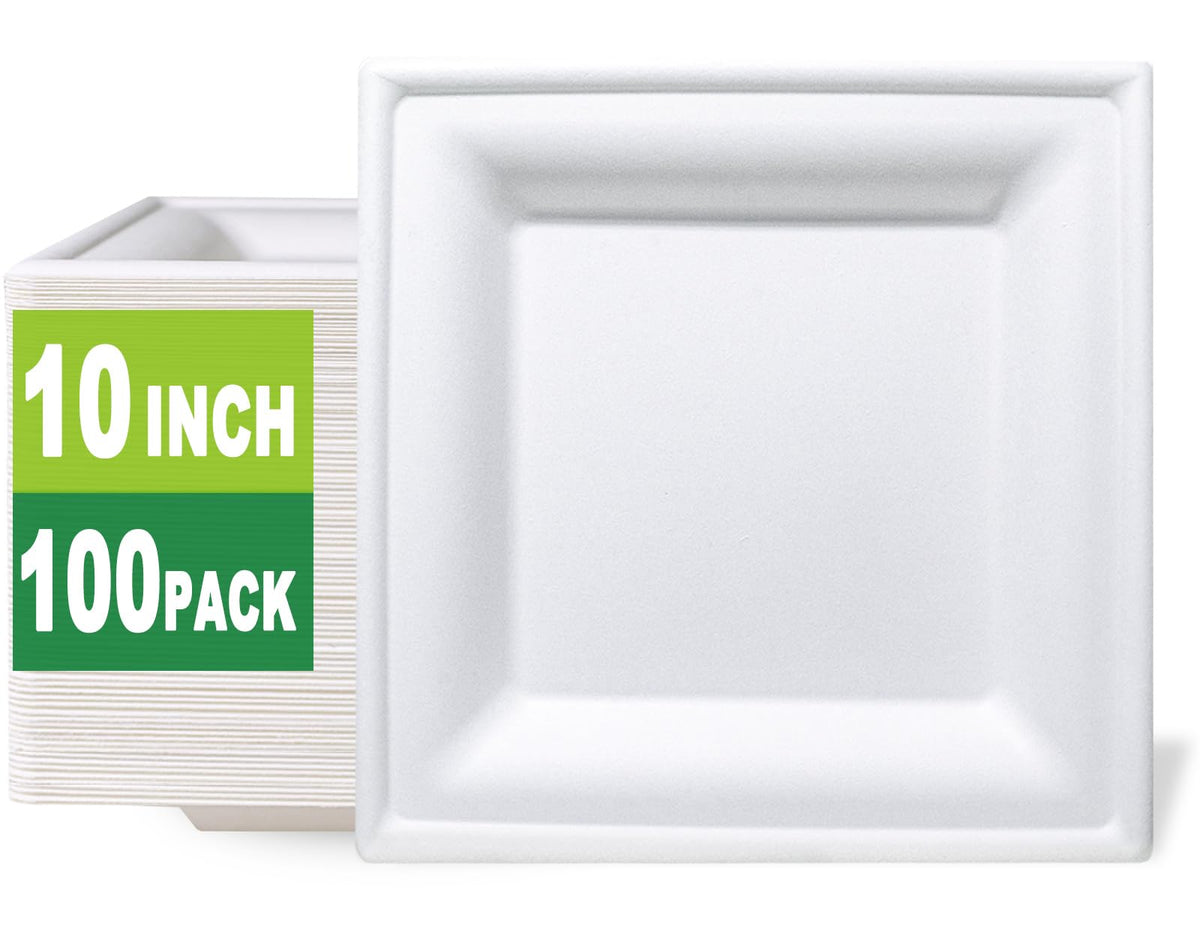 GreenWorks 100 Count 6 Inch Small Square Compostable plates, Heavy Duty Bagasse and Bamboo Fiber Plates