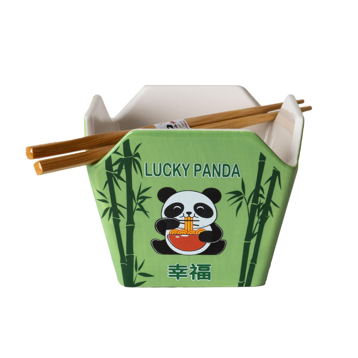 Urban Tokyo Chinese Takeout Box Style Porcelain Bowl With Chopsticks 18 fl oz Square Shape Rice Noodles Pasta To Go Box Shaped Bowl Microwave Dishwasher Safe (Classic Pagoda)