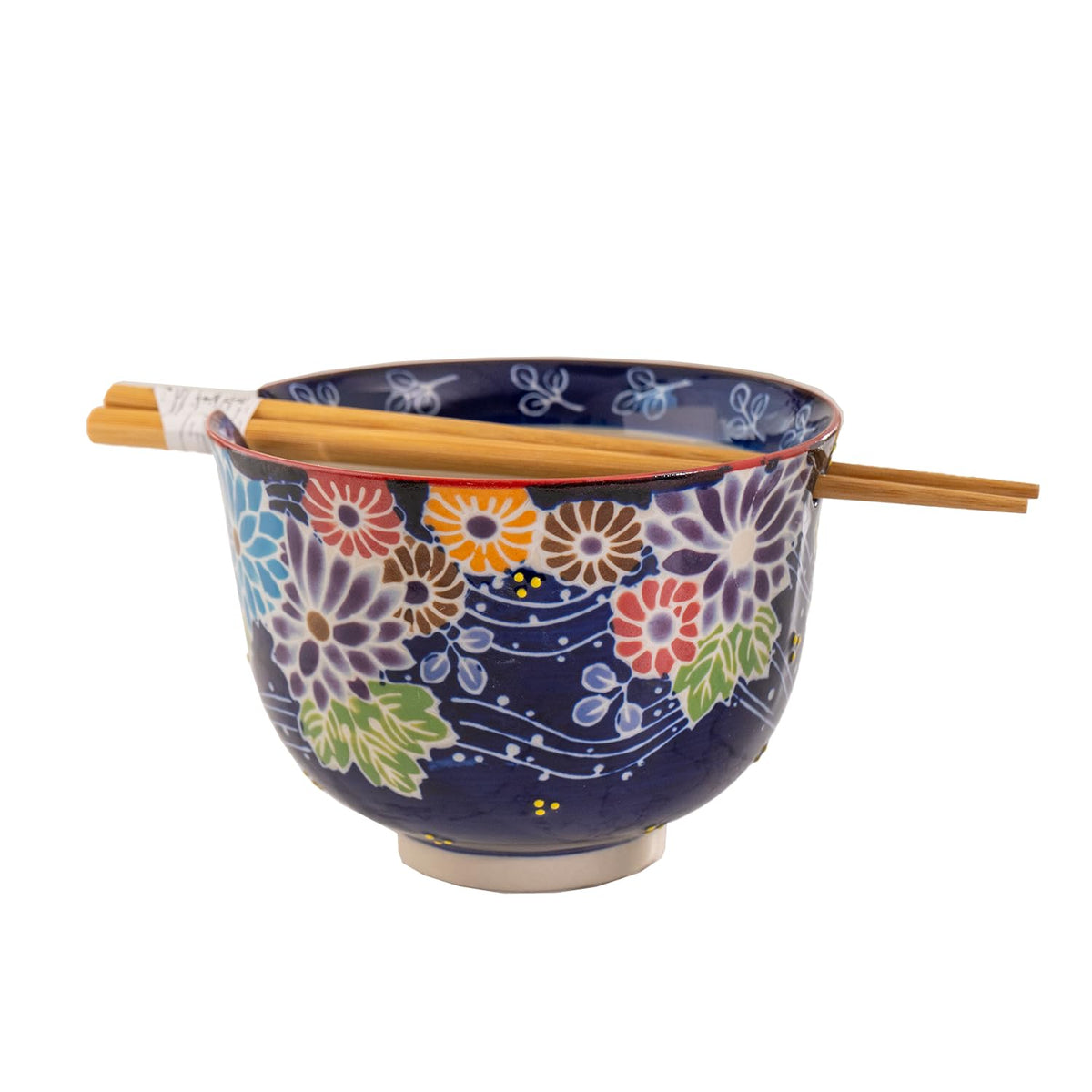 Urban Tokyo Handpainted Ceramic Glazed Japanese Ramen Udon Noodle Rice Bowl With Chopsticks 20 fl oz 5 inch Diameter Bowl Sets Color Box Packaging (Oriental Dragon Black)