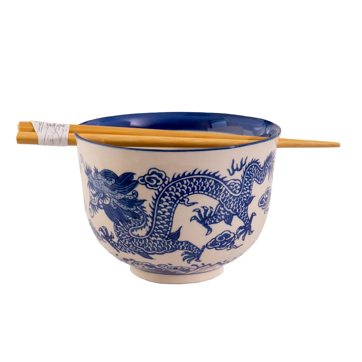 Urban Tokyo Handpainted Ceramic Glazed Japanese Ramen Udon Noodle Rice Bowl With Chopsticks 20 fl oz 5 inch Diameter Bowl Sets Color Box Packaging (Oriental Dragon Black)