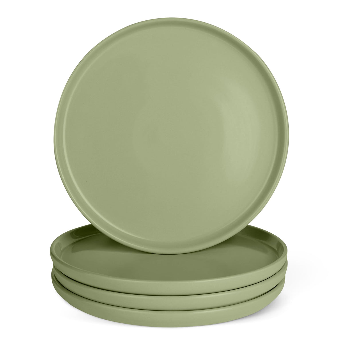 Amazon Basics Glazed Stoneware Dinner Plates, Ceramic 4-Piece Set, Microwave, Dishwasher and Freezer-Safe, 10.5 in., Olive