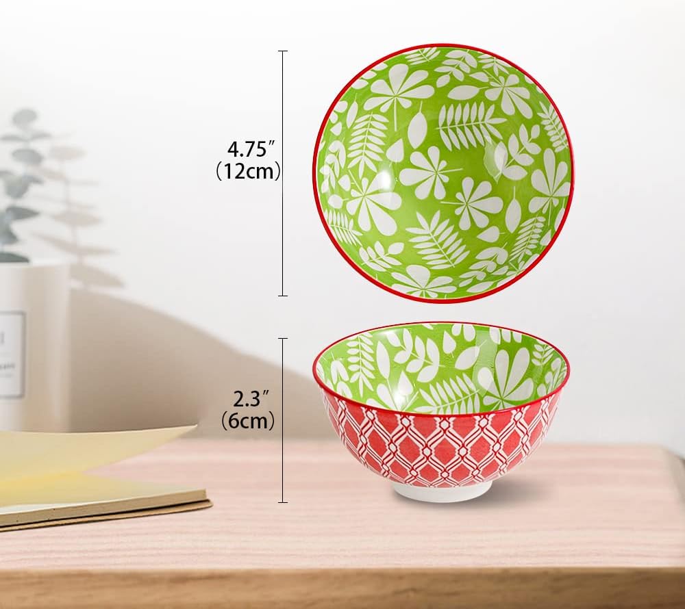 Dessert Bowls Set of 6 - Small Ceramic Bowls for Ice Cream, Snack, Rice - Colorful Cute Style - Microwave and Dishwasher Safe - 4.75 Inch - 10 oz