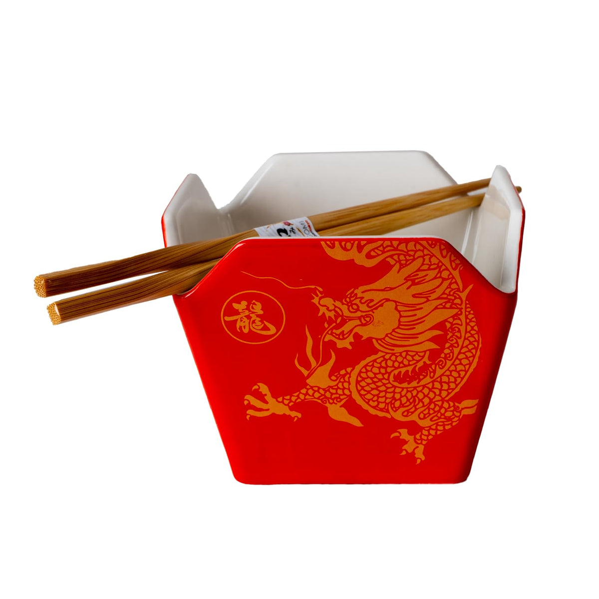 Urban Tokyo Chinese Takeout Box Style Porcelain Bowl With Chopsticks 18 fl oz Square Shape Rice Noodles Pasta To Go Box Shaped Bowl Microwave Dishwasher Safe (Classic Pagoda)