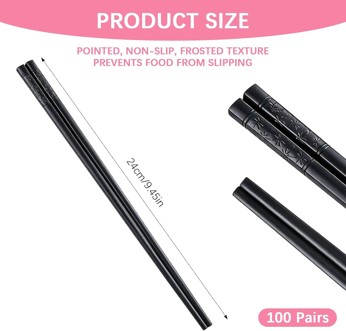 100 Pairs Fiberglass Reusable Chopsticks 9.5" Dishwasher Safe Black Cherry Chopsticks for Chinese Style Japanese Food Cooking Supplies