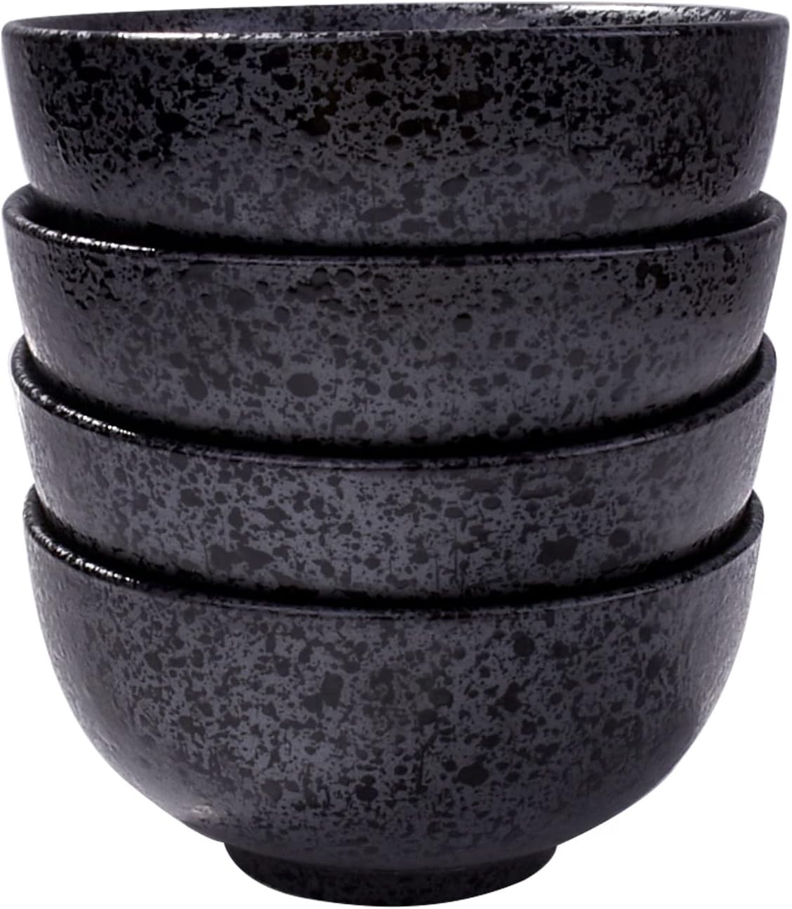 Japanese Ceramic Rice Bowl Set of 4,4.5 Inch Speckled Black Small Bowls
