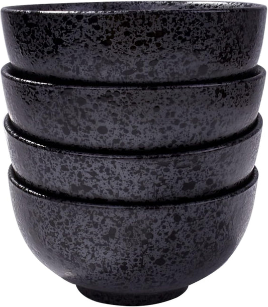 Japanese Ceramic Rice Bowl Set of 4,4.5 Inch Speckled Black Small Bowls