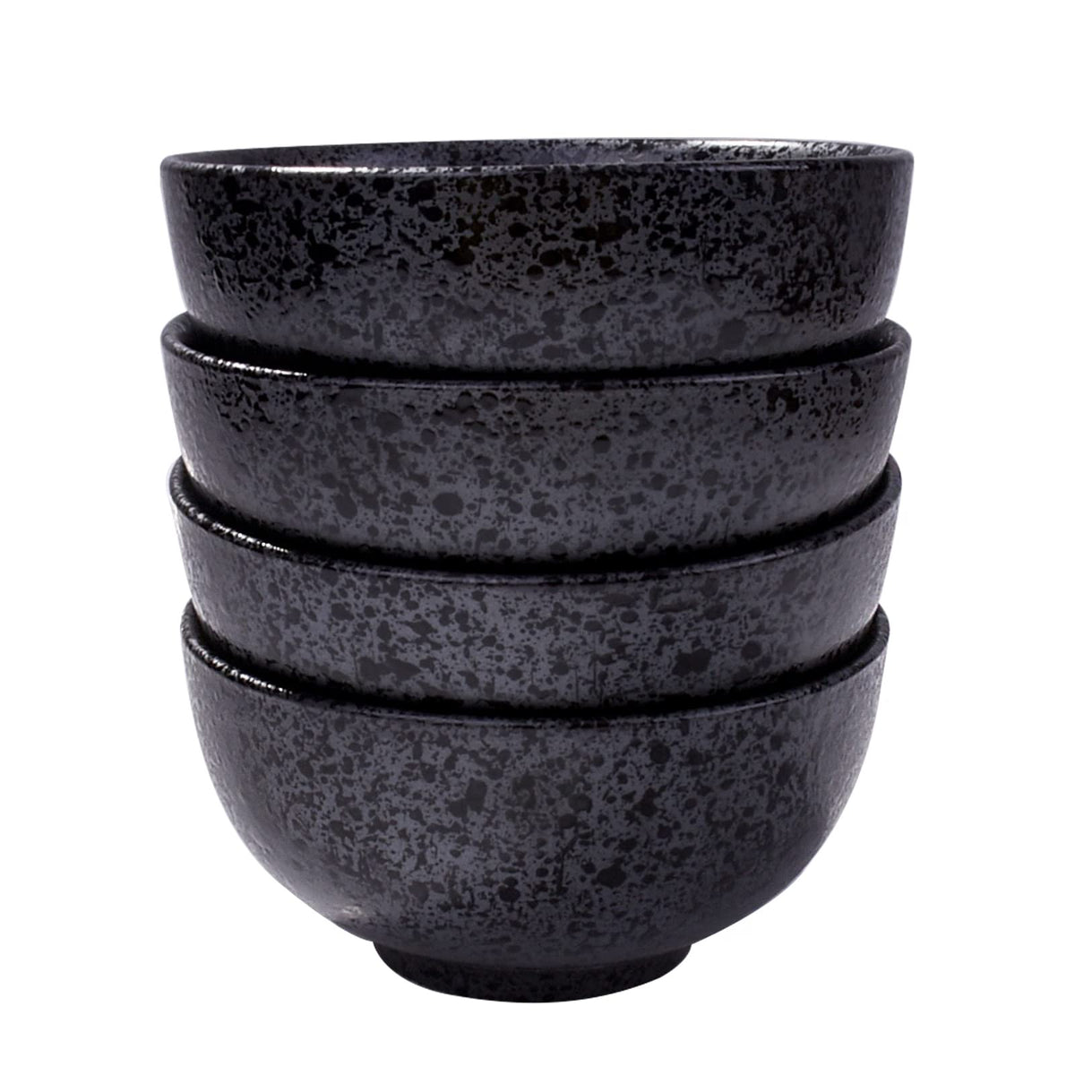 Japanese Ceramic Rice Bowl Set of 4,4.5 Inch Speckled Black Small Bowls