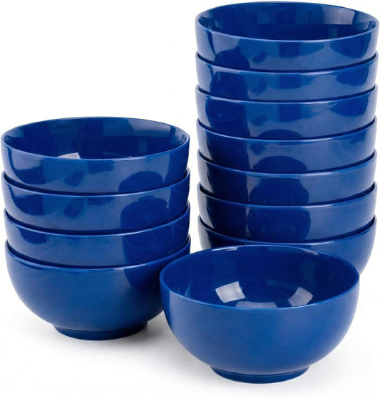 Brew To A Tea BTaT- Soup Bowls Set, 16 Ounces, Set of 12, Navy Blue, Porcelain Dishes for Soup, Rice, Salad, Noodle, Microwave, Oven, Freezer & Dishwasher Safe, Deep Cereal Bowls for Kitchen