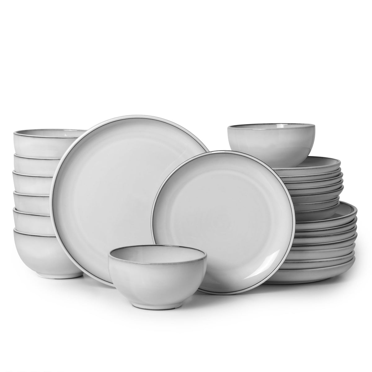 Pokini Stoneware Dinnerware Sets for 4, 12pcs Plates and Bowls Sets Dishes