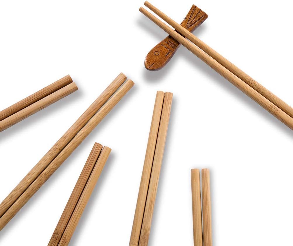 Mannice 10 Pairs Bamboo Chopsticks Reusable Chop Sticks Dishwasher Safe