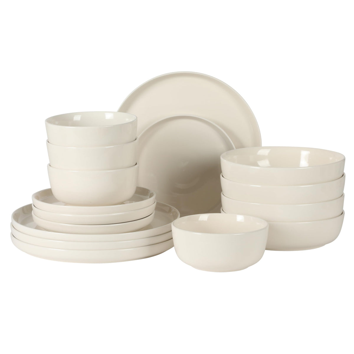 Gibson Home Plates and Bowls Sets - Dinnerware Set for 4, 16-Piece White Dishes — Ceramic Dish Set| Microwave & Dishwasher Safe Dishes - Oslo Collection