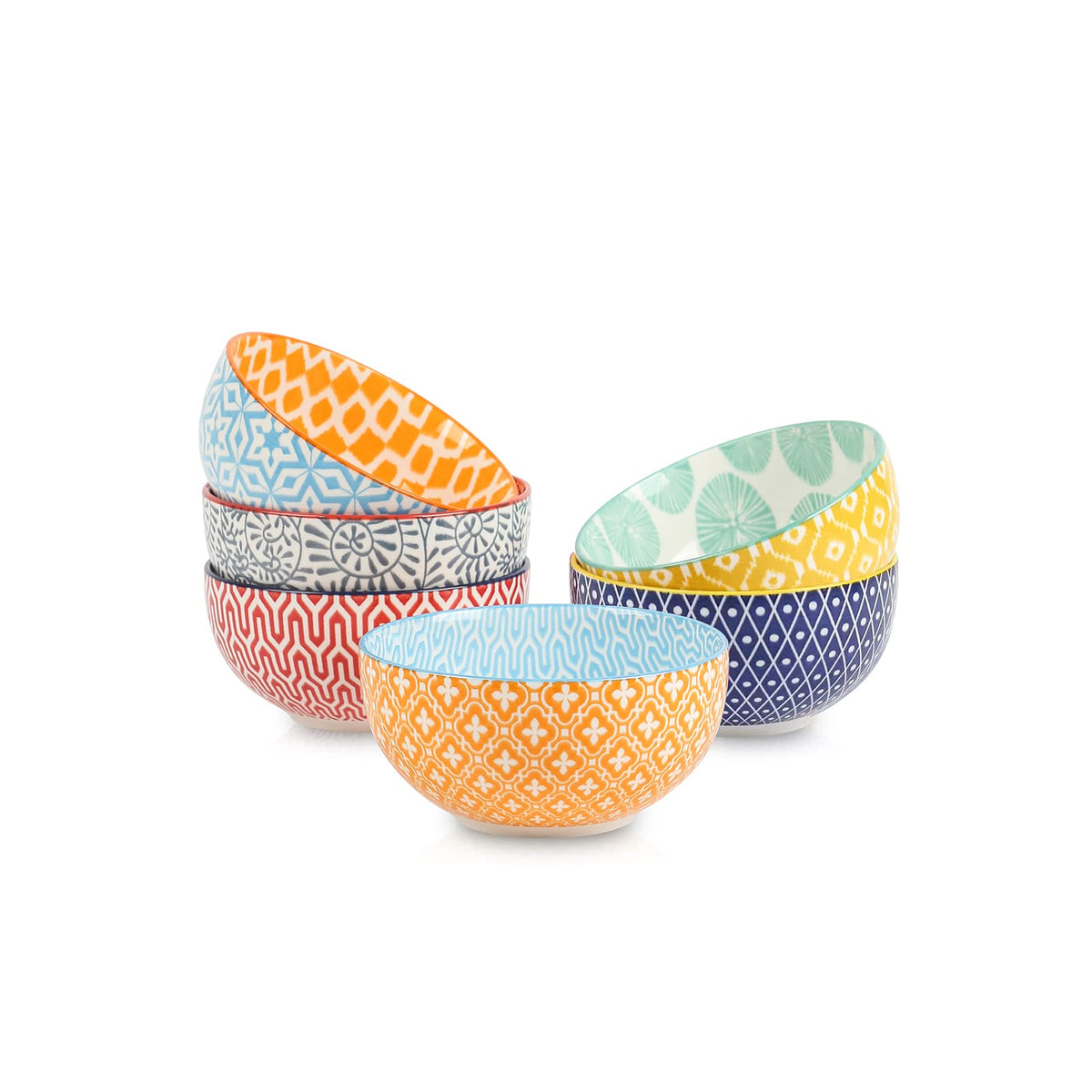 Selamica Ceramic 12 OZ Dessert Bowls Set, Ice Cream Bowls, 4.7 Inch Small Bowls for Snack, Side Dishes, Rice, Microwave Dishwasher Safe, Set of 6, Vintage Blue
