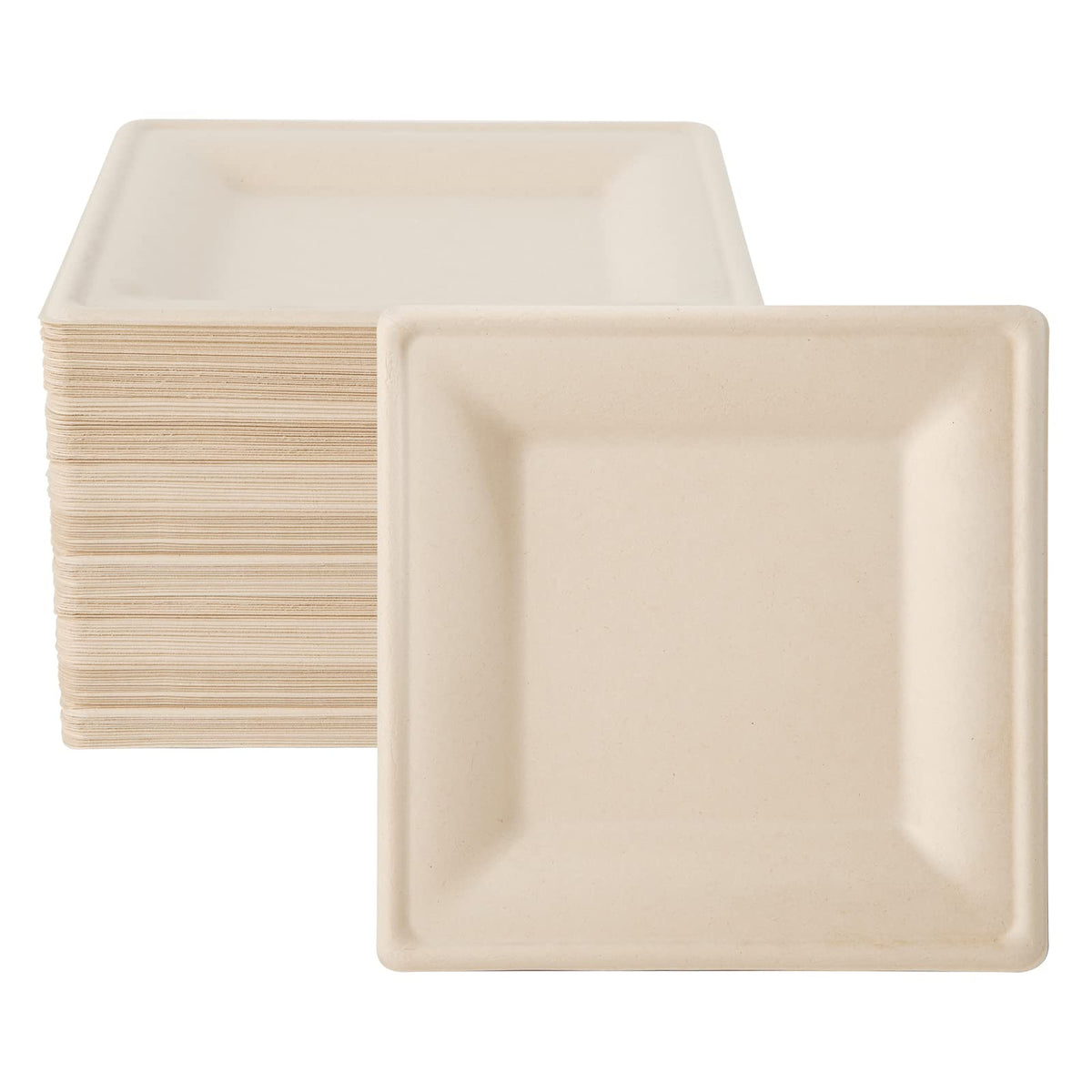 ECOLipak 150 Piecs Compostable Square Paper Plates, 8 inch, White