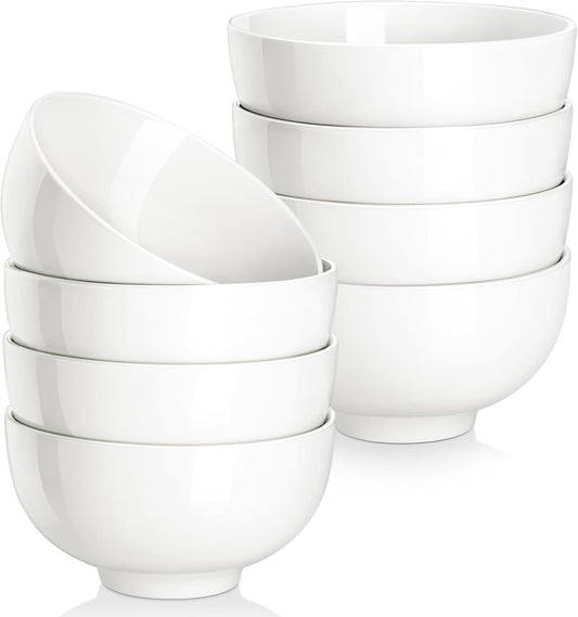 MALACASA 10 Oz Small Ceramic Bowls Set of 8, White Bowls for Ice Cream