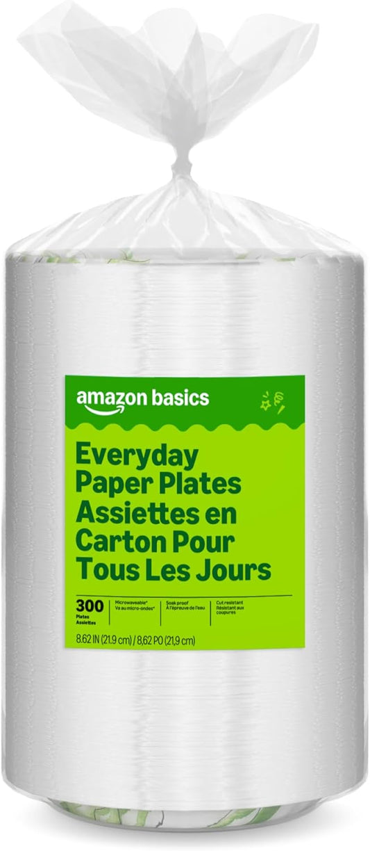 Amazon Basics Everyday Paper Plates, 8.62 Inch, Disposable, 300 Count, Packaging May Vary