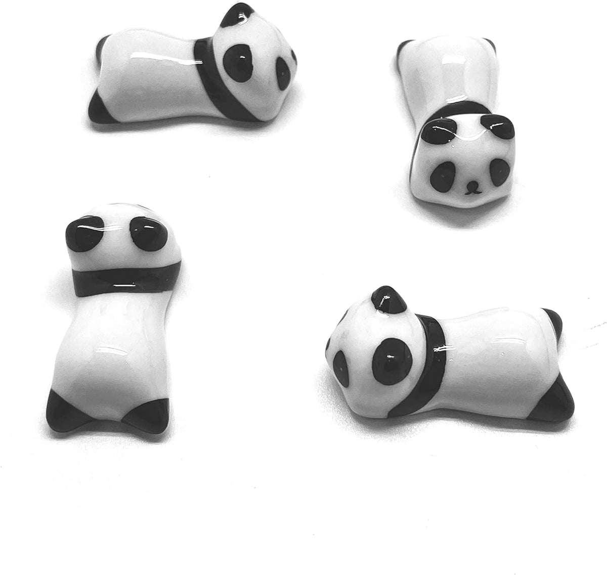 Wooden Chopsticks Reusable 5 Pairs Gift Set with 5pcs porcelain rest Panda and Green Bamboo Design Hand-Made 8.8 Inch/22.5cm