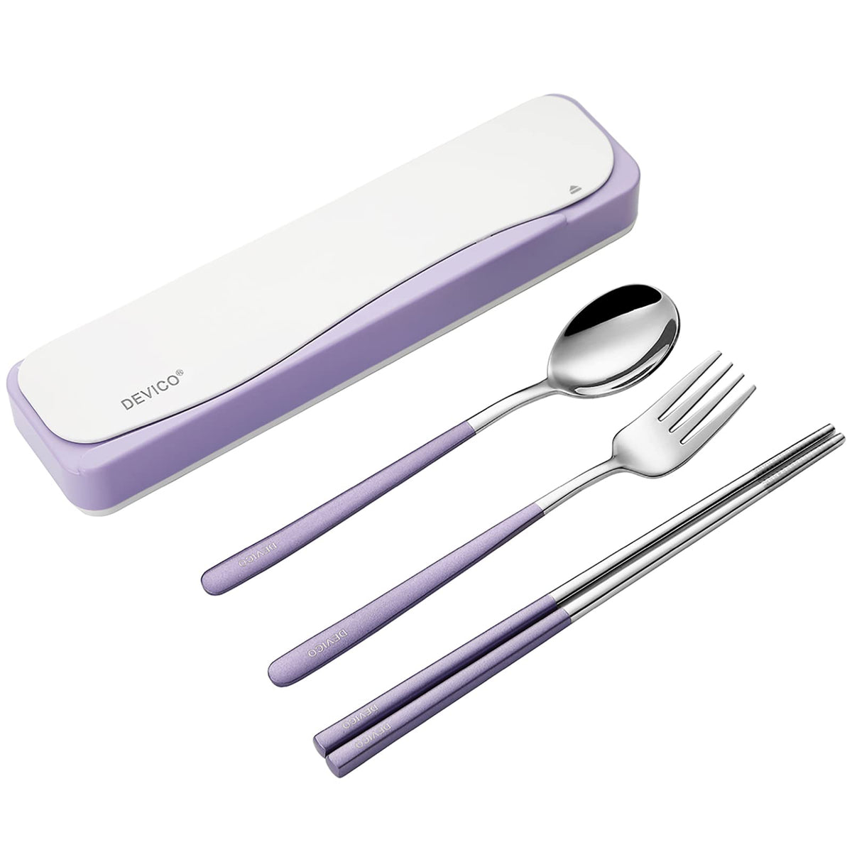 DEVICO Travel Utensils with Case, 4Pcs Portable Silverware Set for Work, 18/8 Stainless Steel Reusable Cutlery, Korean Spoon and Chopsticks Fork for Camping, School, Lunch Box Accessories (Black)