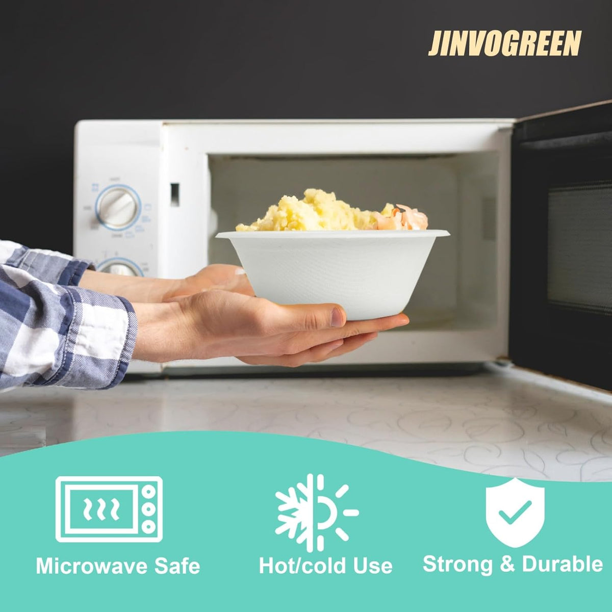 JINVOGREEN Paper Bowls, 500 Count 12 oz Compostable Paper Bowls Bulk, White