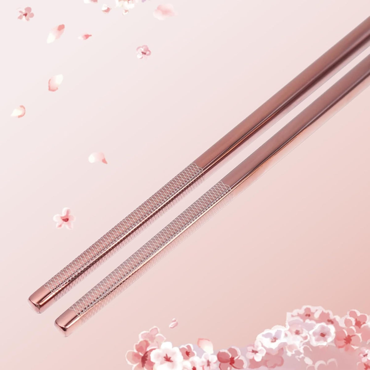 Chopsticks Reusable 18/8 Stainless Steel Chopsticks Pink Sakura Laser Engraved Metal Chop sticks Non-Slip Dishwasher Safe Japanese Korean Chopstick for Cooking Eating 5 Pairs Premium Gift Set