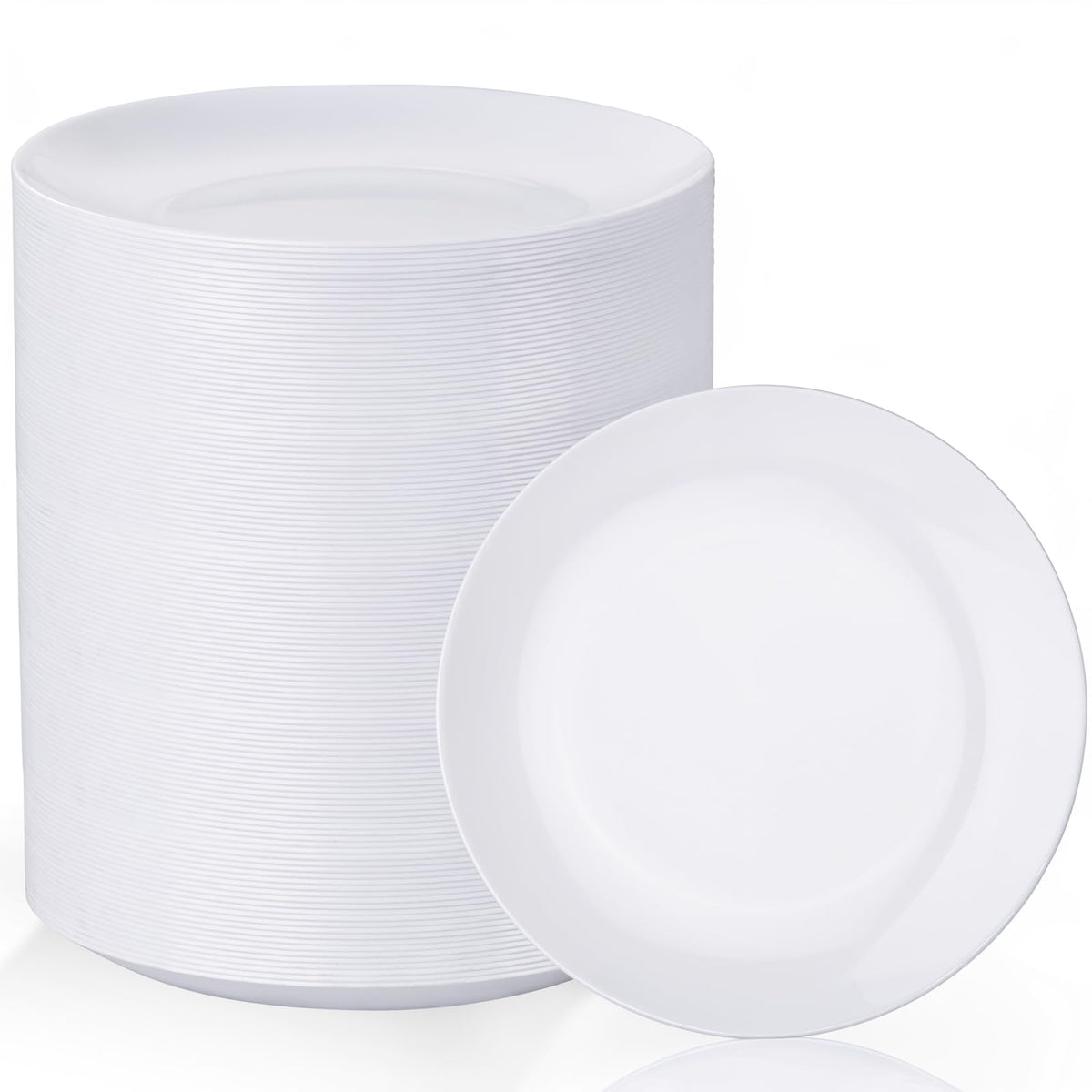 Nervure 100PCS White with Gold Rim Plastic Plates, 7.5″ Disposable Plates