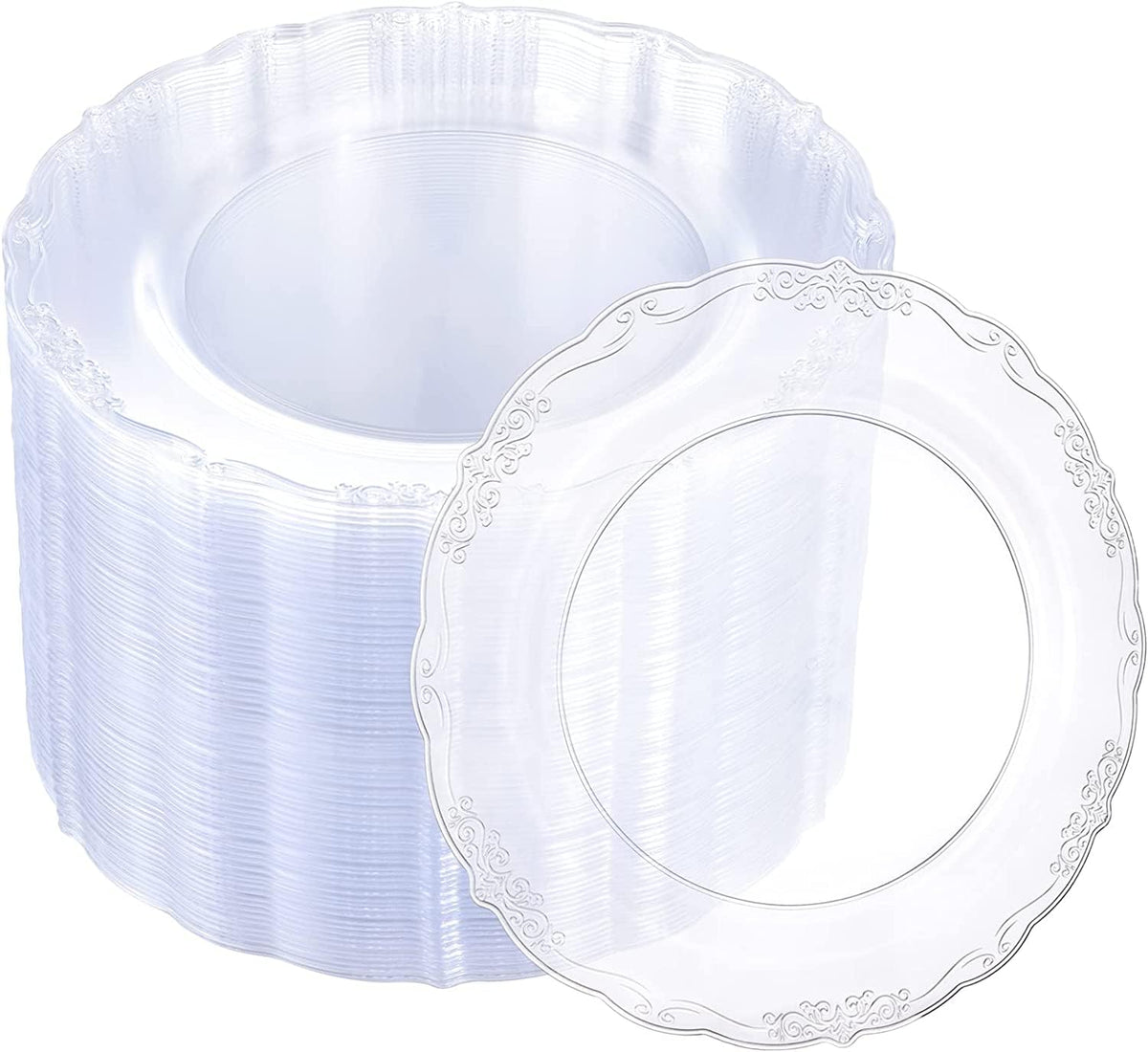 U-QE 100 Pieces Clear Plastic Plates, 6 Inch Plastic Dessert Plates