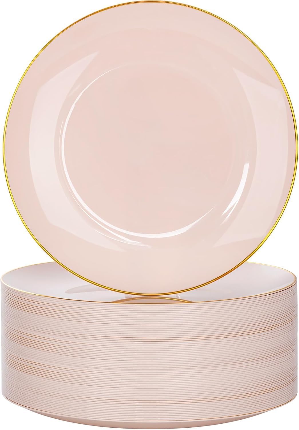 Nervure 100PCS White with Gold Rim Plastic Plates, 7.5″ Disposable Plates