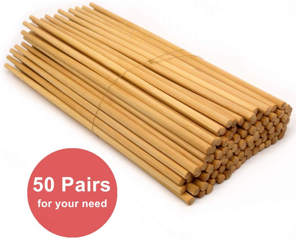 Bamber 50 Pairs Reusable Bamboo Chopsticks Chopstick Set
