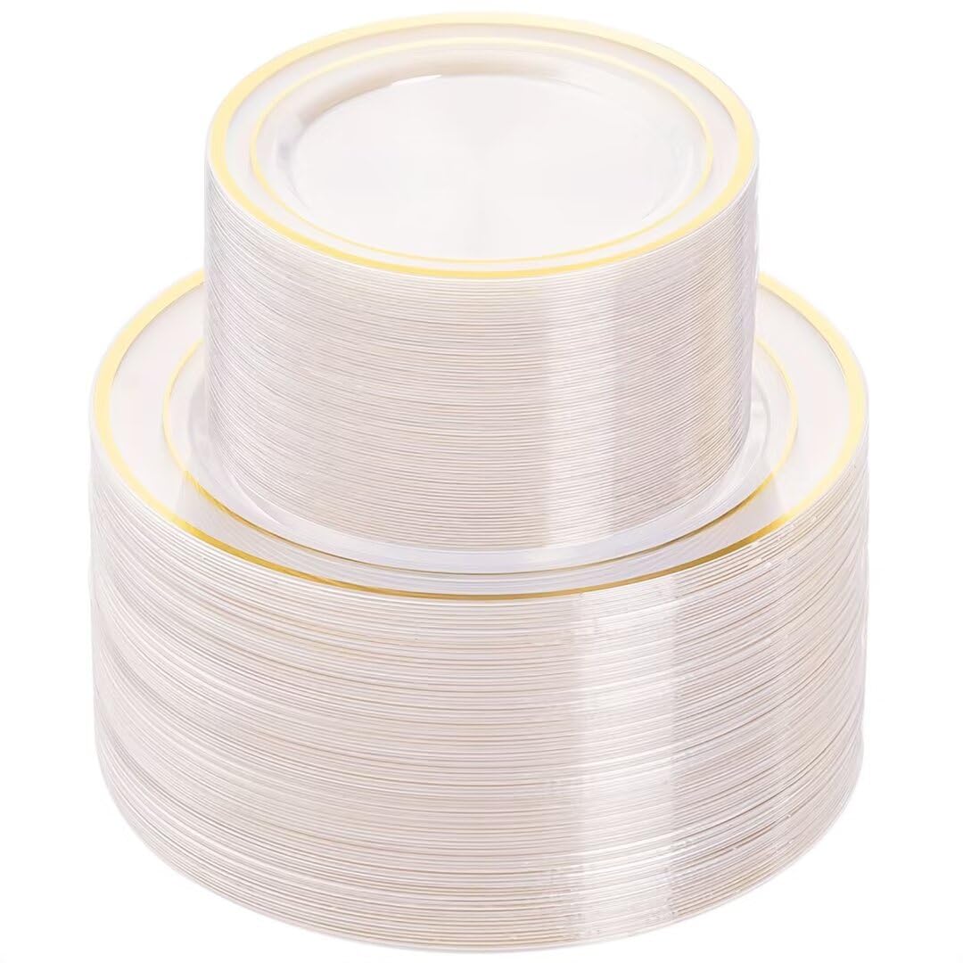 BESTVIP 200PCS Gold Plastic Plate, Disposable Party Plates