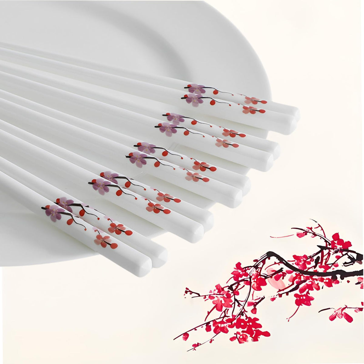 Ceramic Chopsticks Reusable,5 Pairs Porcelain Chop sticks,Red Fish,9.7''