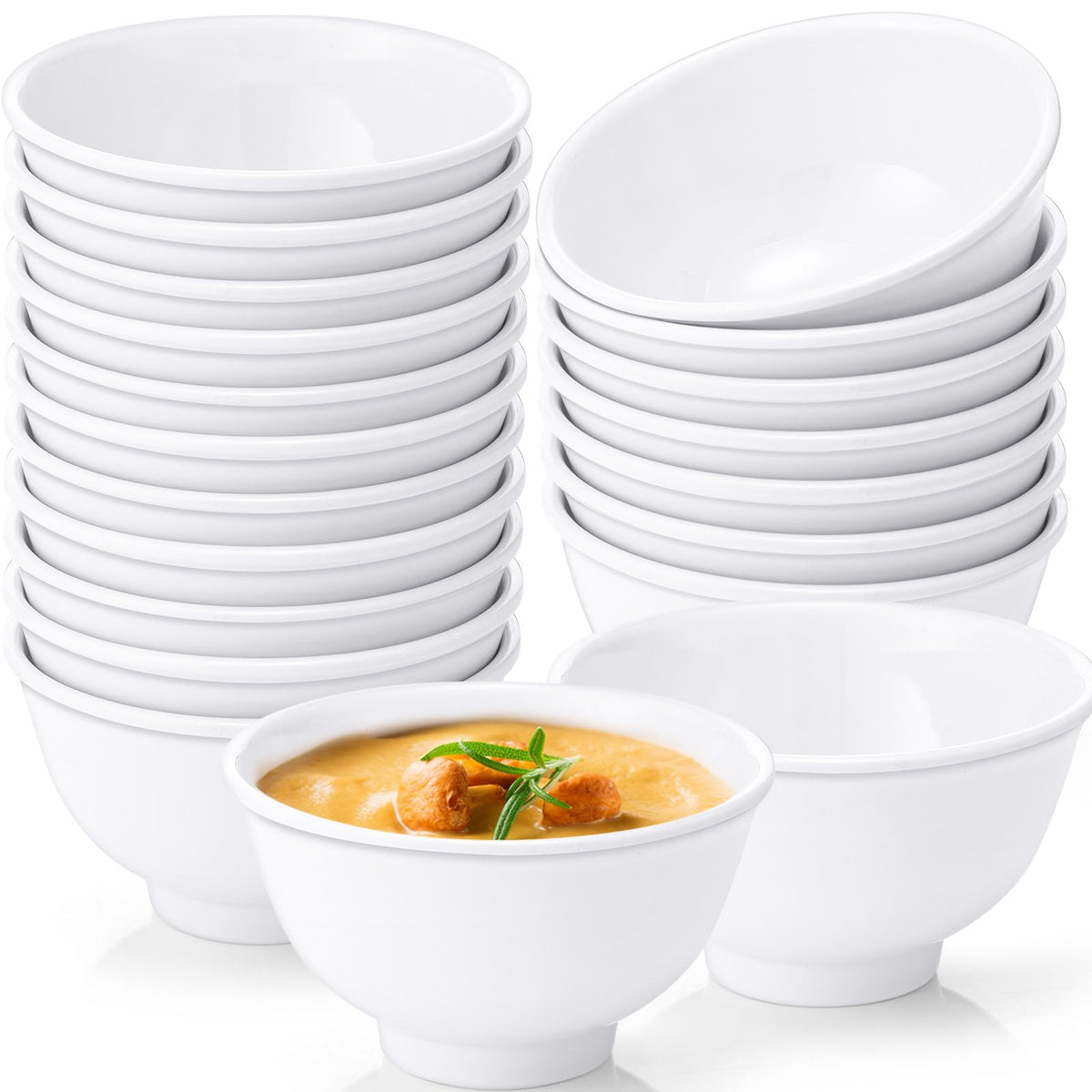 Tioncy 20 Pack 10 oz Melamine Bowls Black Round for Dessert Soup Cereal