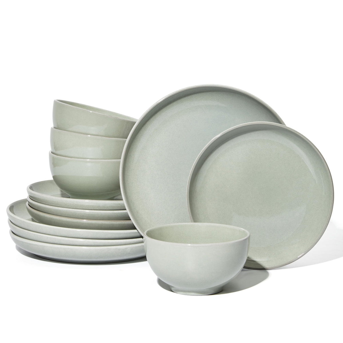 Pokini Stoneware Dinnerware Sets for 4, 12pcs Plates and Bowls Sets Dishes