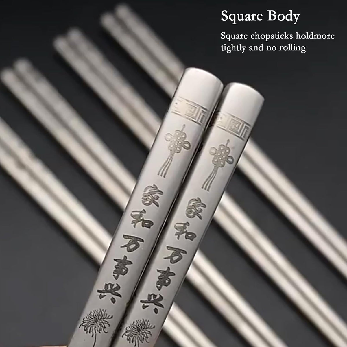 ‌Trekio Pure Titanium Chopsticks, 5 Pairs - Ultralight, Heat-Resistant & Non-Slip Design with Chinese Blessings | Elegant Gift Box for Asian Family & Food Lovers (9.17 Inches)
