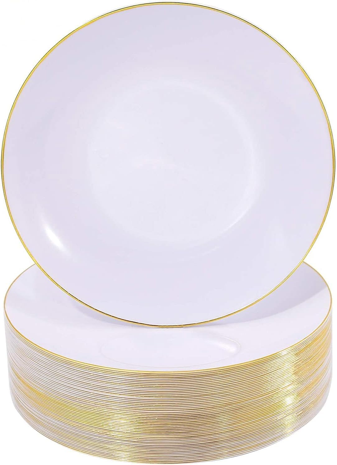 Nervure 100PCS White with Gold Rim Plastic Plates, 7.5″ Disposable Plates