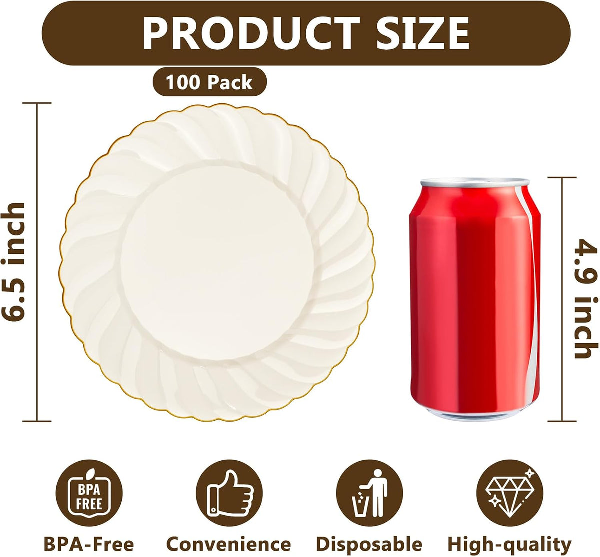 YOUBET 100Pack Ivory Scalloped Plastic Plates for Parties
