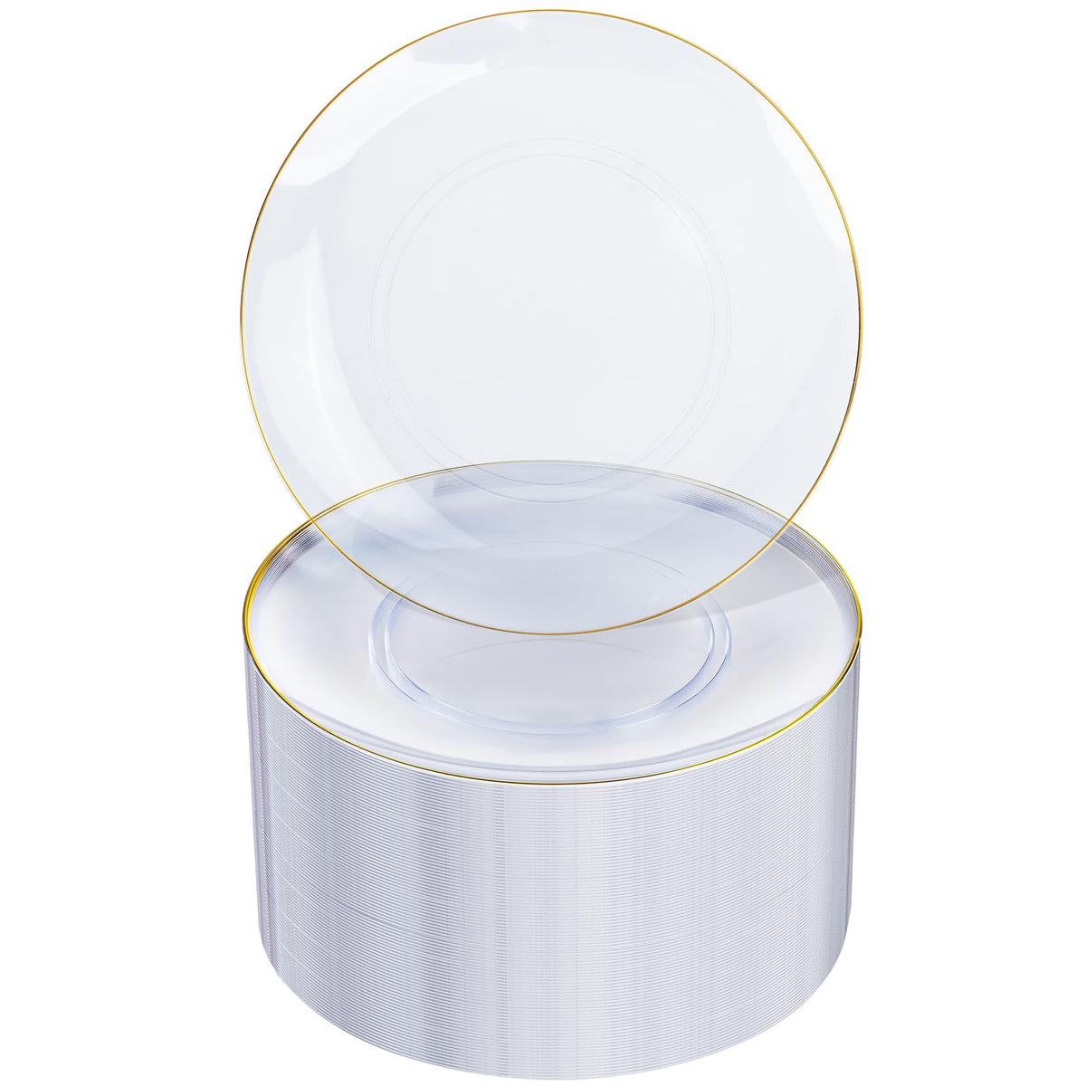 Nervure 100PCS White with Gold Rim Plastic Plates, 7.5″ Disposable Plates
