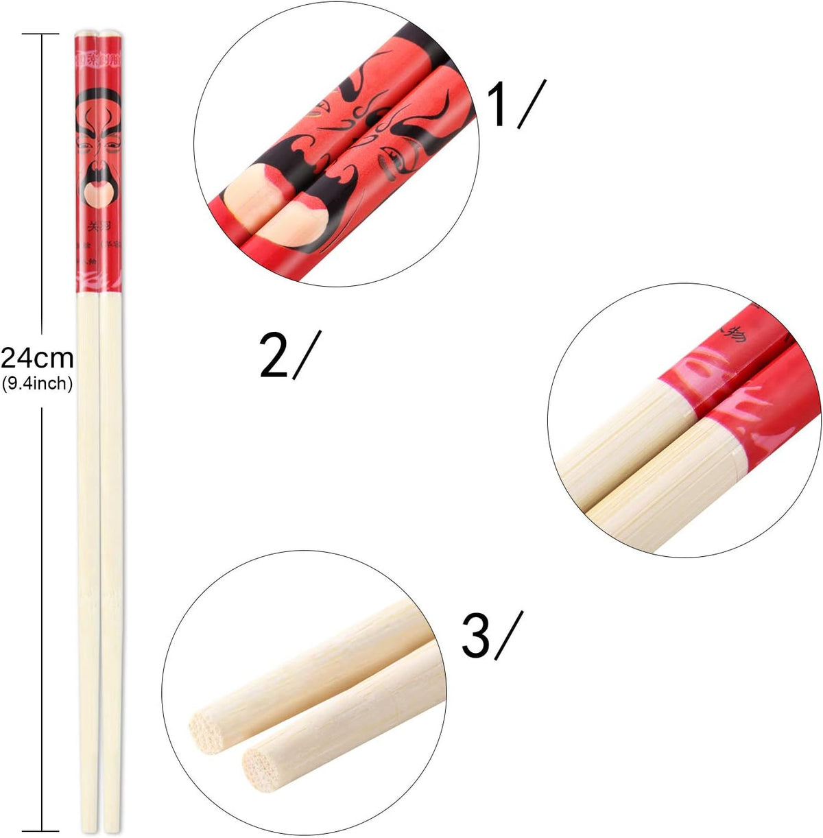 Hotop 20 Pairs Chinese Bamboo Chopsticks Reusable with Silk Brocade Pouch