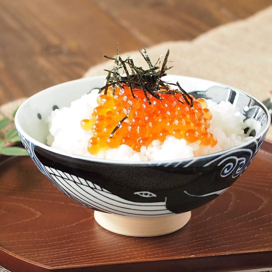 Minorutouki Rice Bowl Extra Large White Wave Whale Blue φ5.8×H2.6in 7.76oz Made in Japan