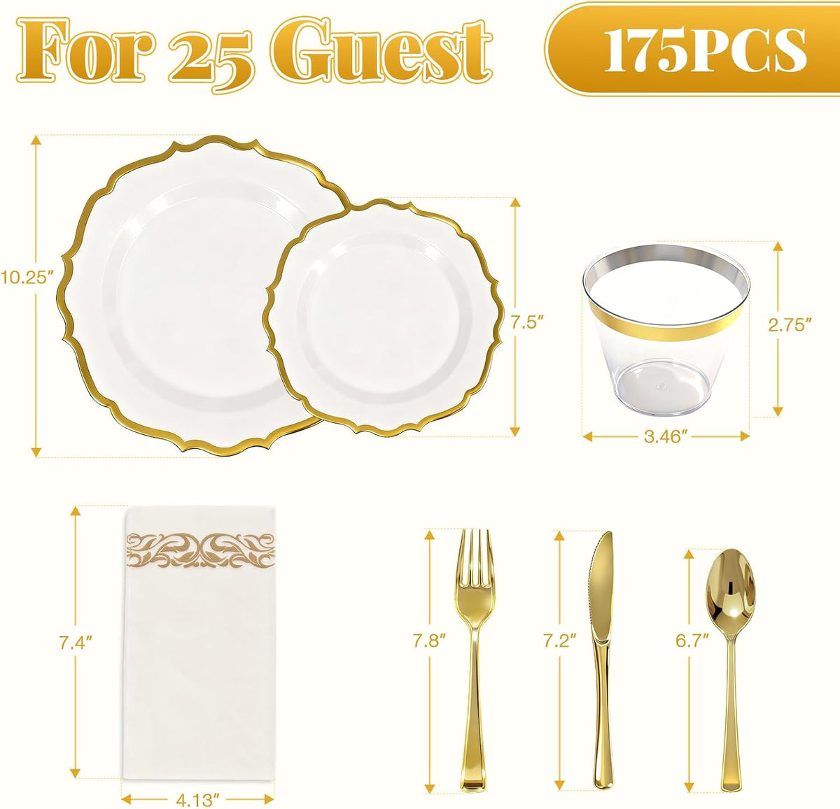 Glowserve 175 Piece Disposable Plastic Plates Dinnerware Set for 25 Guests