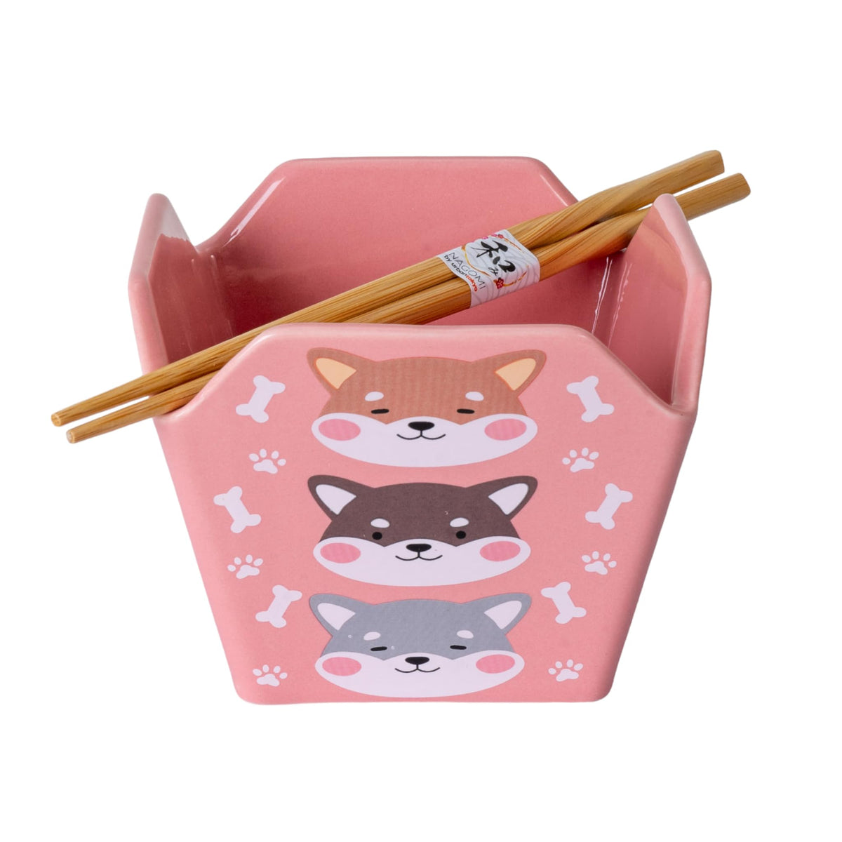 Urban Tokyo Chinese Takeout Box Style Porcelain Bowl With Chopsticks 18 fl oz Square Shape Rice Noodles Pasta To Go Box Shaped Bowl Microwave Dishwasher Safe (Classic Pagoda)