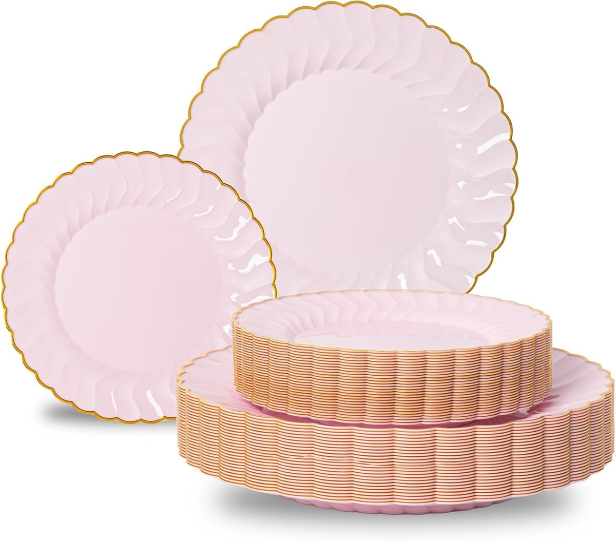 Lullaby 60PCS Ivory Scalloped Plastic Plate with Gold Rim for Party Wedding