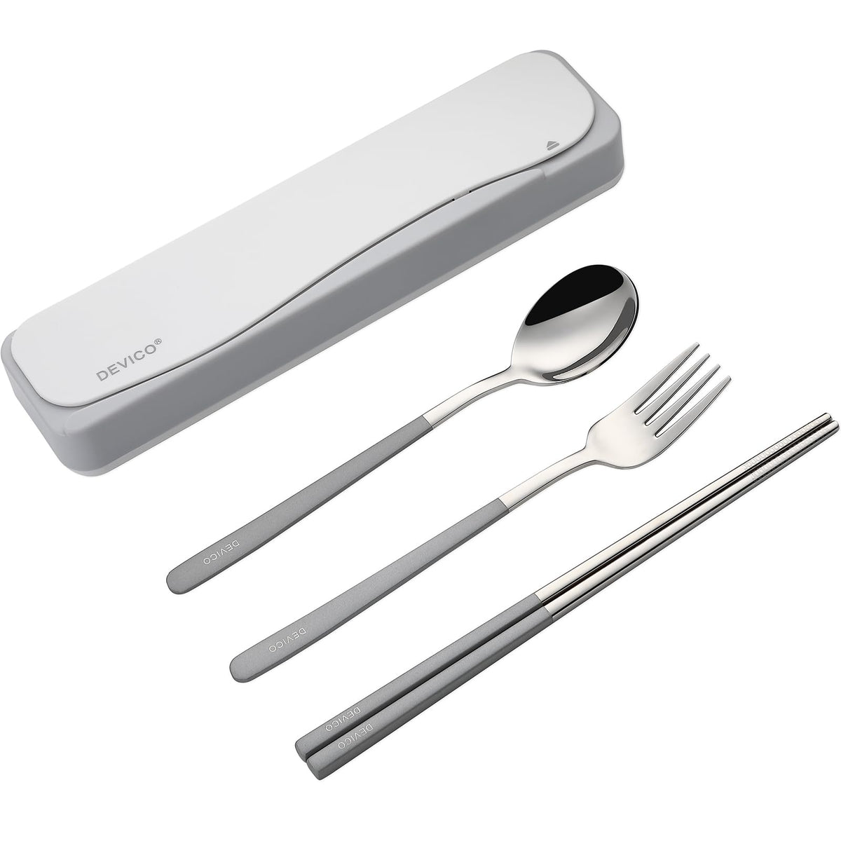 DEVICO Travel Utensils with Case, 4Pcs Portable Silverware Set for Work, 18/8 Stainless Steel Reusable Cutlery, Korean Spoon and Chopsticks Fork for Camping, School, Lunch Box Accessories (Black)