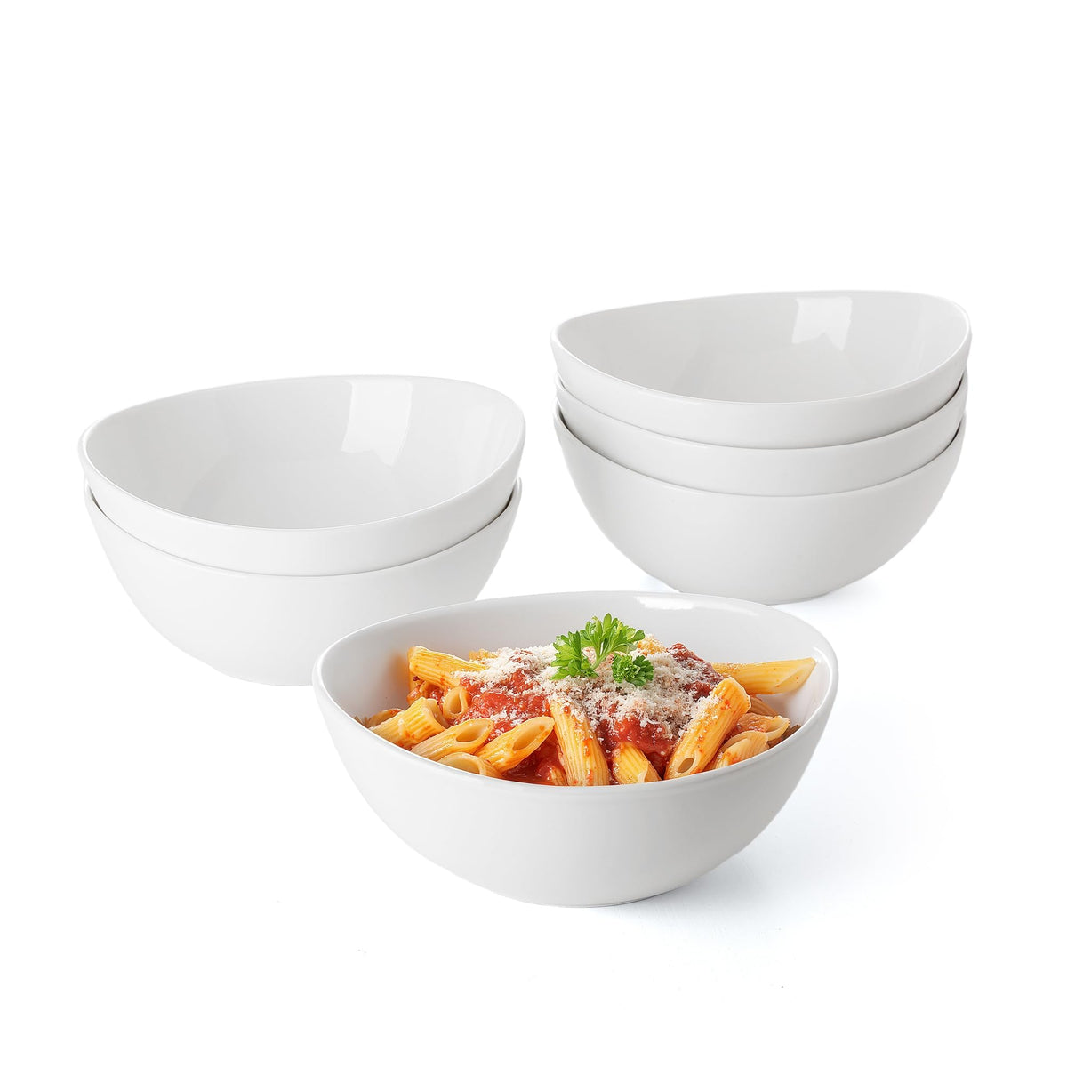 Sweese 18 oz Medium White Porcelain Bowls - Set of 6 Cereal, Soup, Rice & Salad Bowls, Ceramic Serving Bowls for Everyday Use