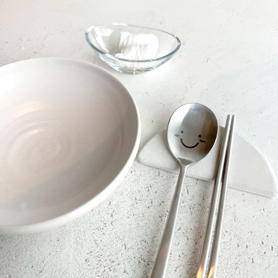 Korean Smile Spoon and Chopsticks Set, Stainless Steel, Hangul Engraved