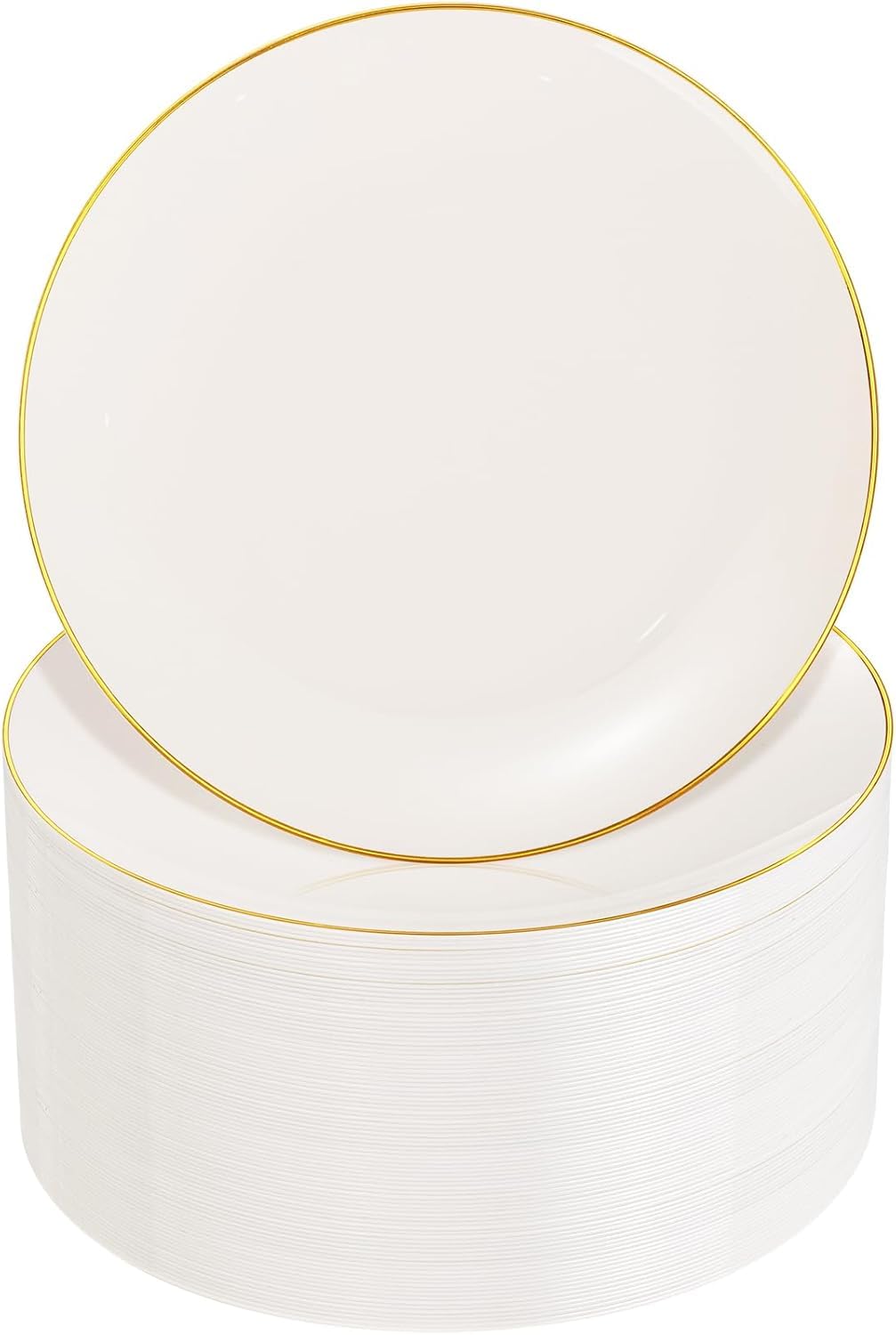 Nervure 100PCS White with Gold Rim Plastic Plates, 7.5″ Disposable Plates