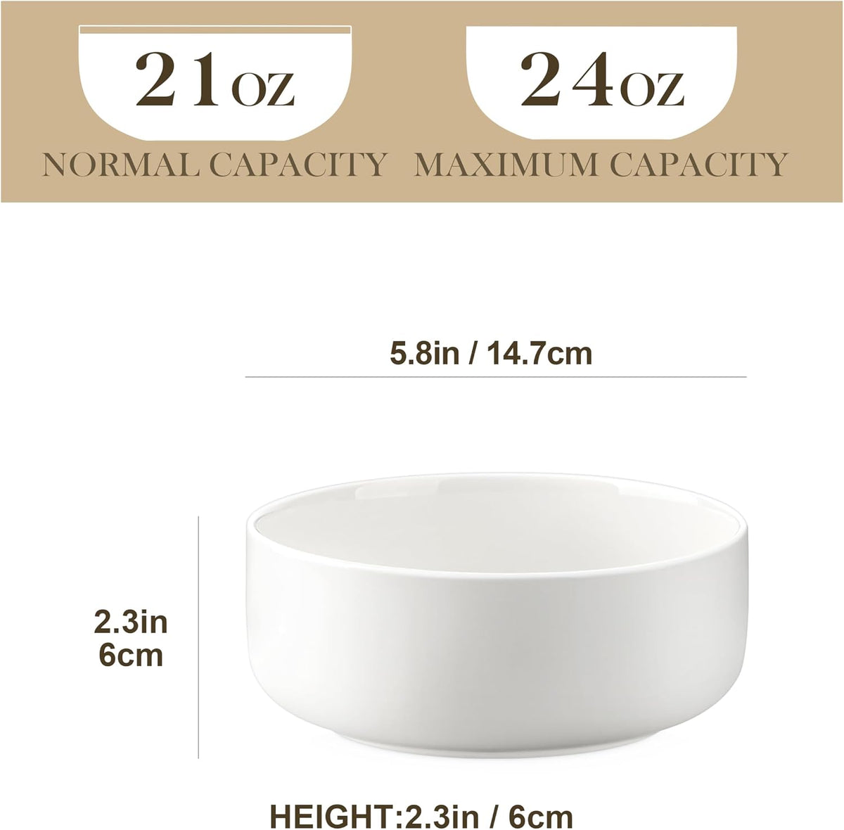 MALACASA 24 OZ Cereal Bowls Set of 6, Ceramic Soup Oatmeal Bowls, White
