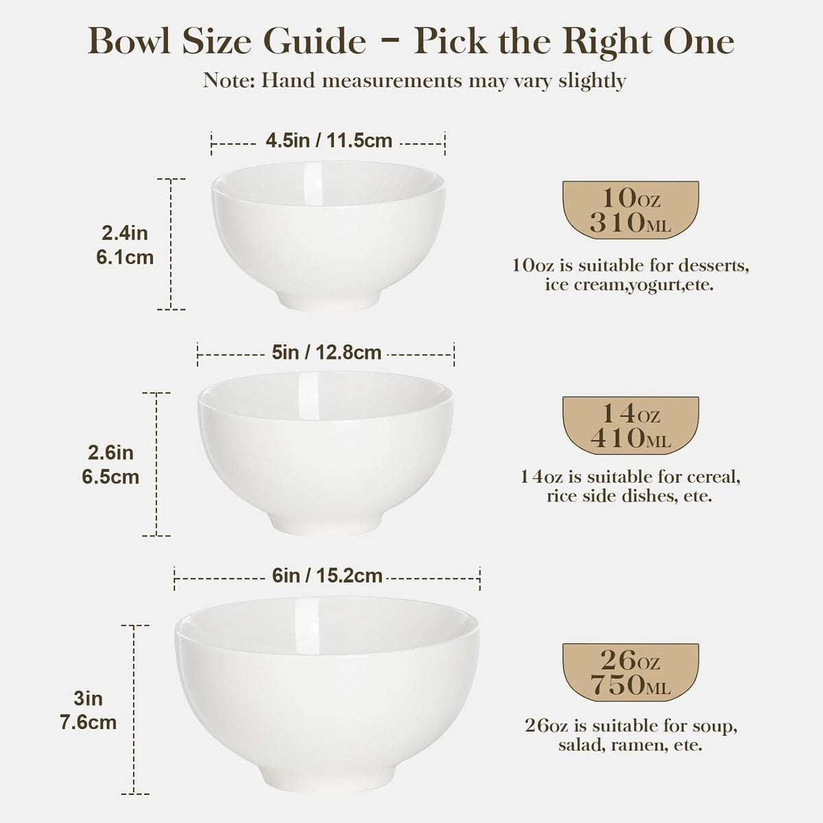 MALACASA 10 Oz Small Ceramic Bowls Set of 8, White Bowls for Ice Cream